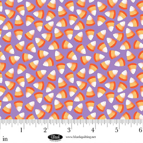 Ghostly Greetings Purple Candy Corn Fabric Yardage