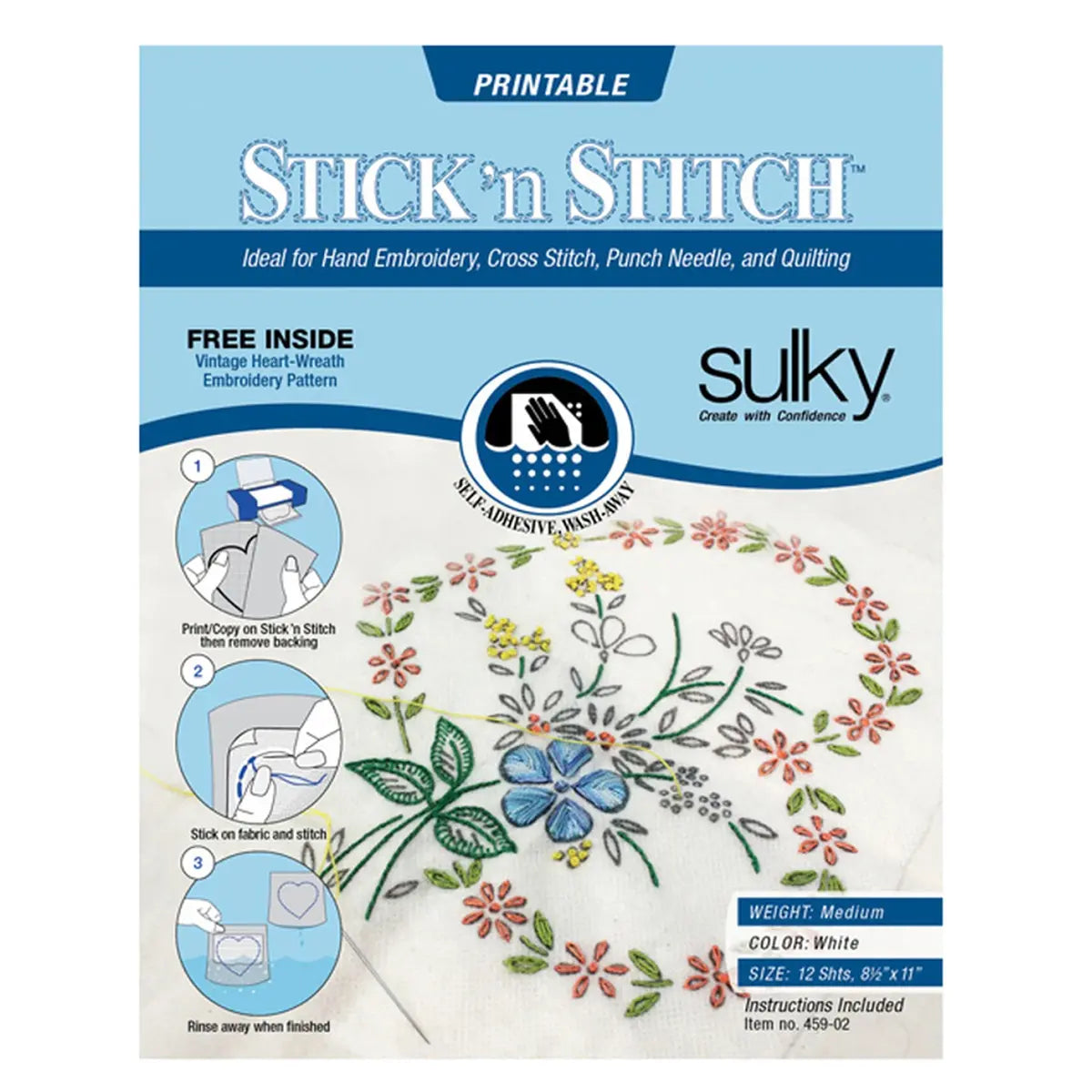 Stick N Stitch Self Adhesive Wash Away Stabilizer Twelve Sheets