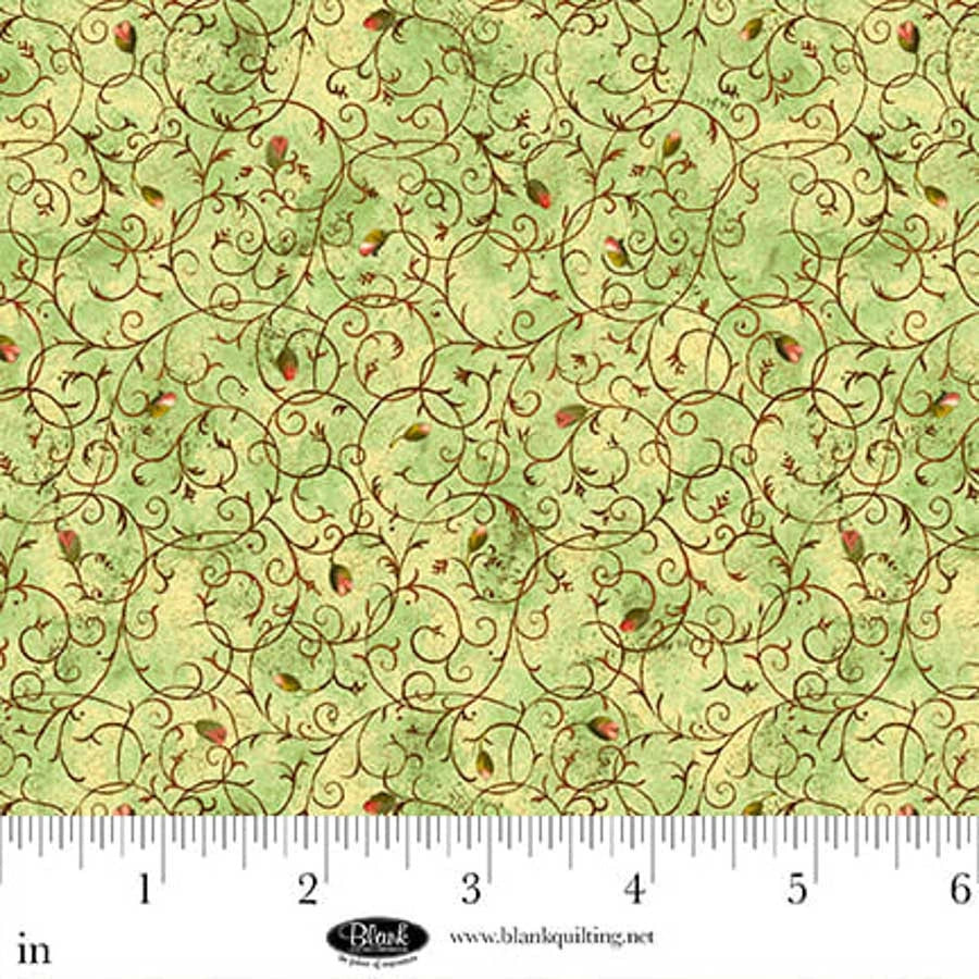 Enchanted Canopy Backing Kit Light Green Scroll with Rosebuds - wide quilt backing fabric for longarm quilting