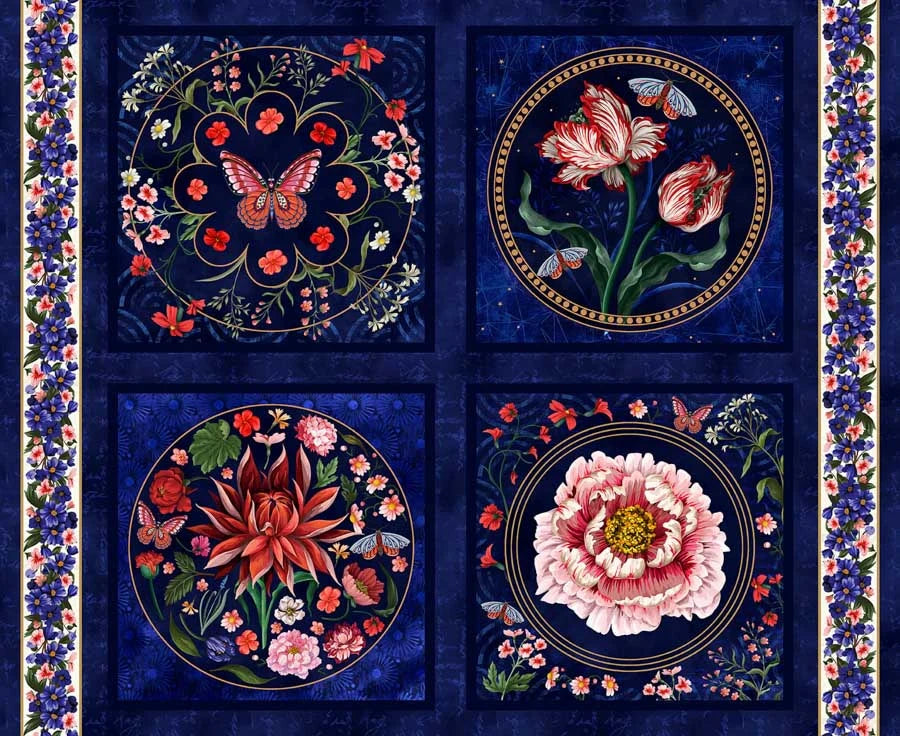 Cameo Appearance Navy Pillow Block 36" Panel - quilt fabric panel for quilting projects