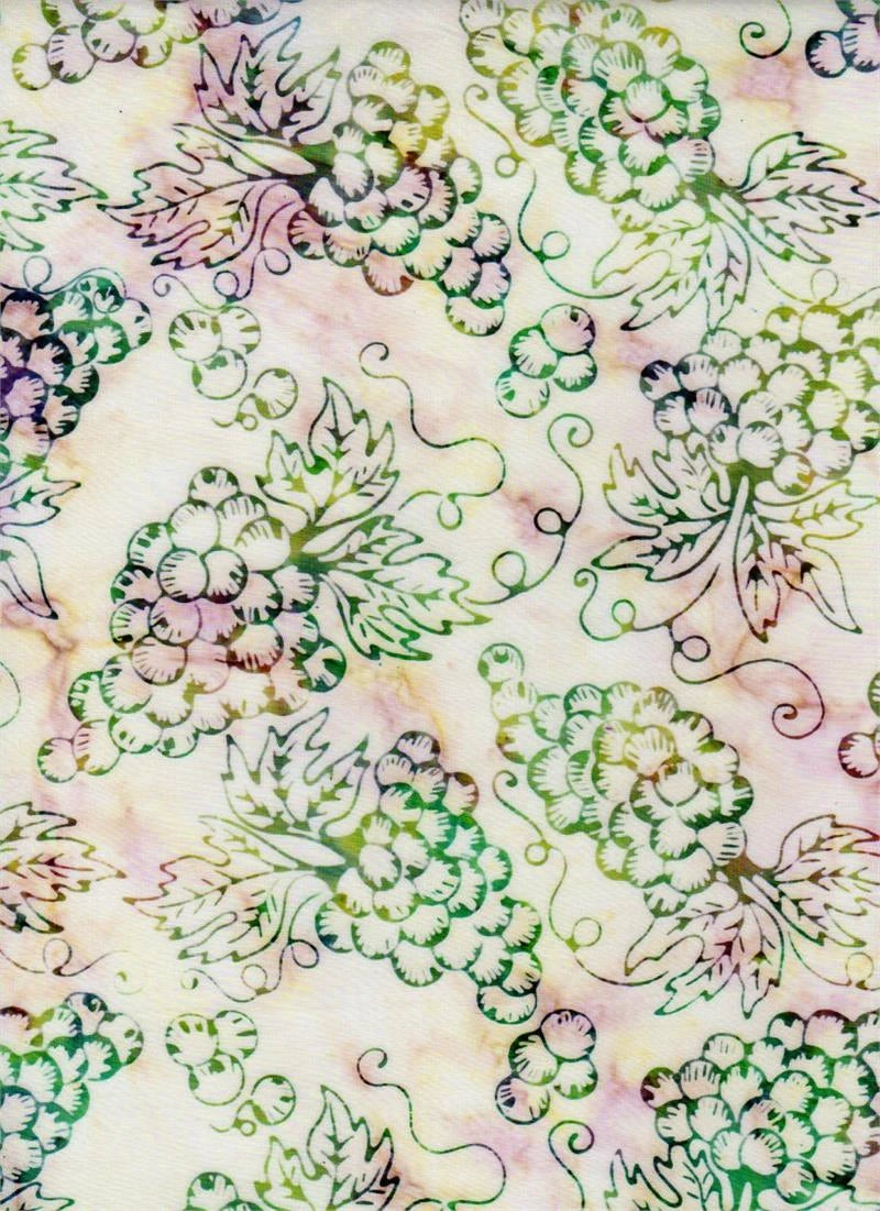 Napa Wine Country Cream Grapes Batik Fabric Yardage