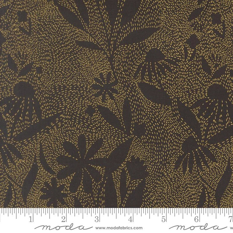 Ladybug Whimsy midnight outlines florals metallic fabric yardage