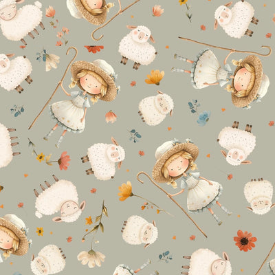Nursery Rhyme Time Gray Bo Peep Fabric Yardage