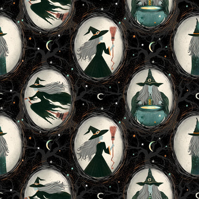 Witchy Wicked Black Witches Fabric Yardage