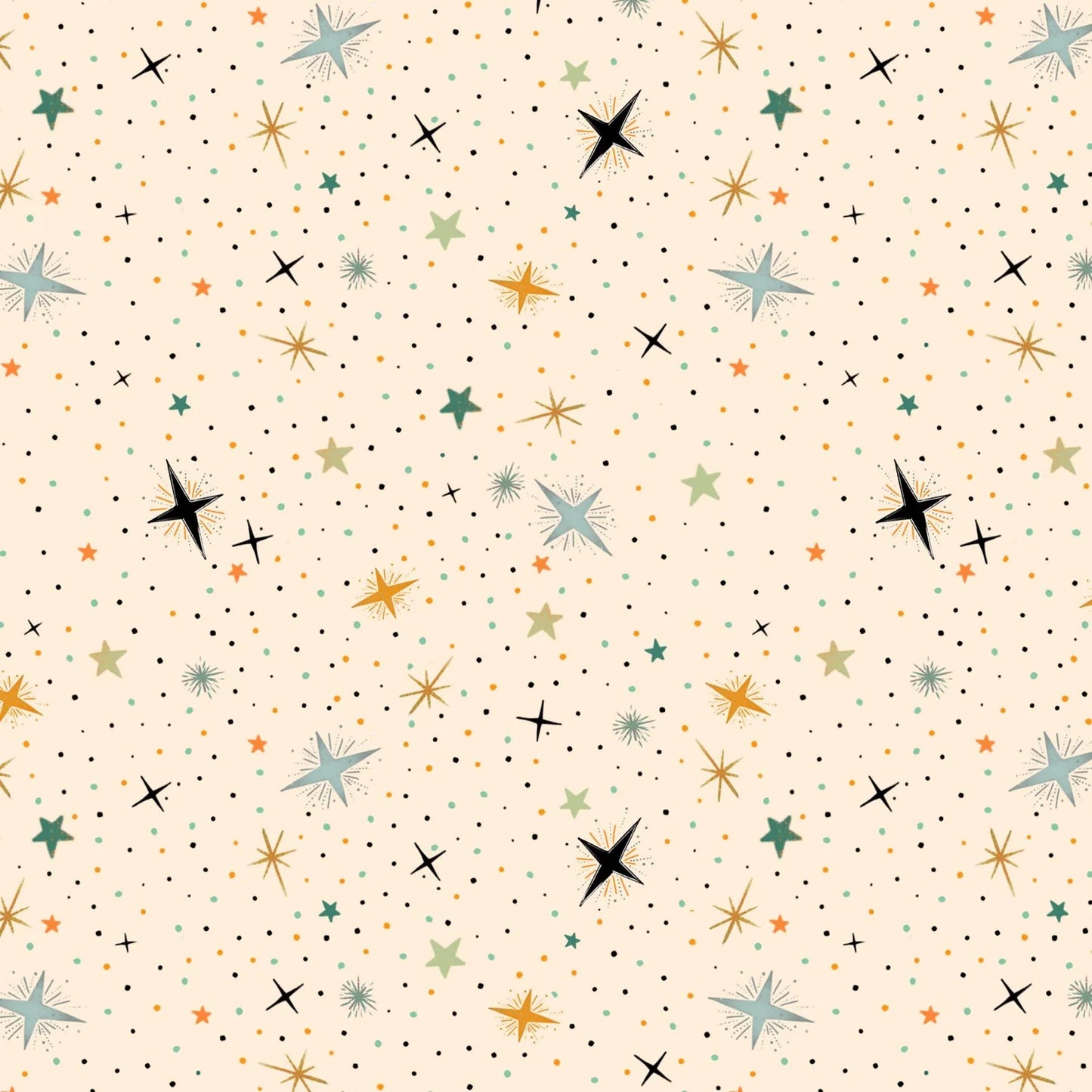 Witchy Wicked Cream Stars Fabric Yardage - quilt fabric for sewing and quilting projects