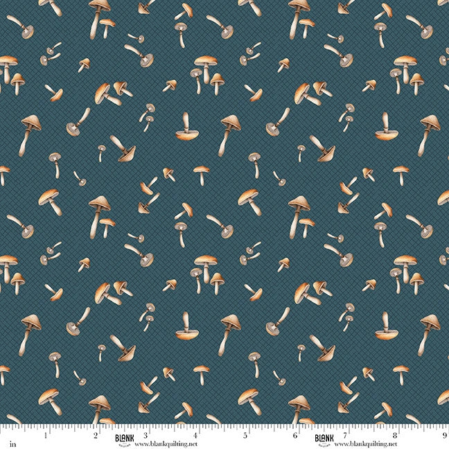 Wild and Free Navy Tossed Mushrooms navy mushroom print cotton fabric yardage