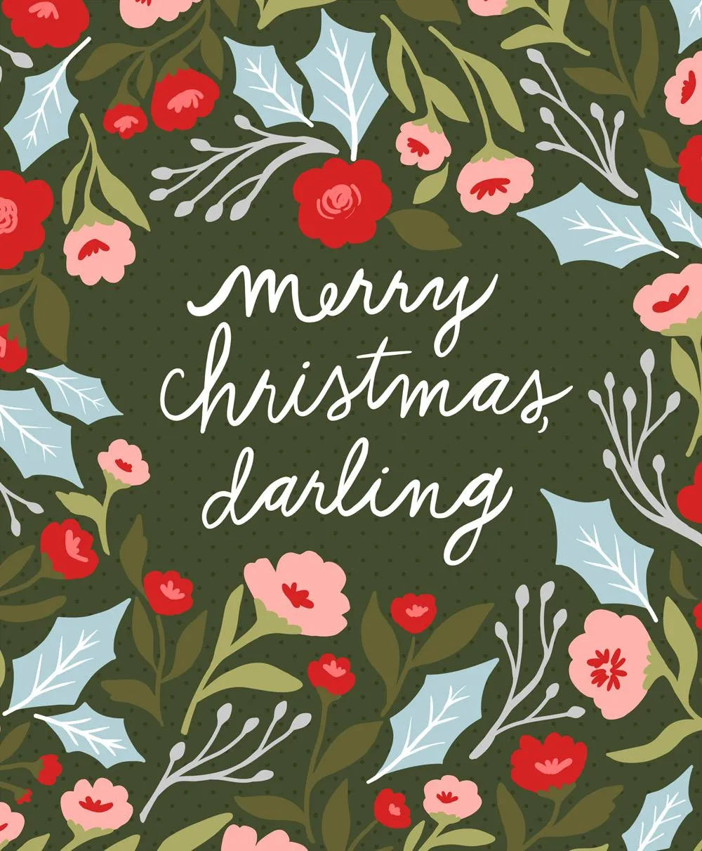 Berry and Pine Merry Christmas Darling Panel