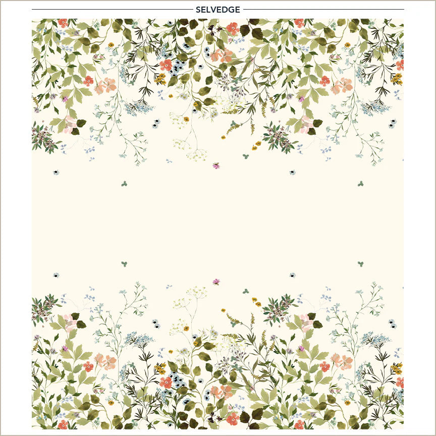 Bloomfield Wild Blooms Ivory Double Border Fabric Yardage