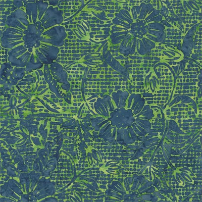 Twilight Garden Green Zinnia Batik Fabric Yardage