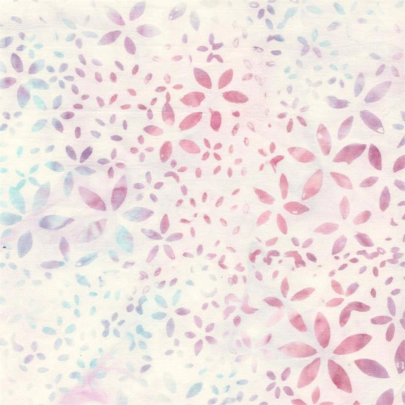 Cotton Candy Pink Flowers on White batik quilting fabric yardage