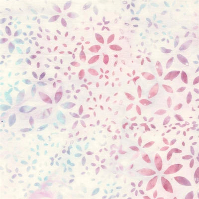 Cotton Candy Pink Flowers on White Batik Fabric Yardage