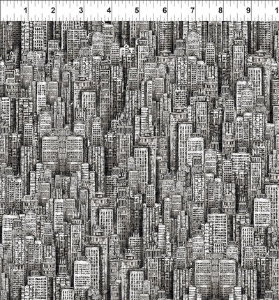 Sketchbook Prints Black and White Skyscrapers Fabric Yardage