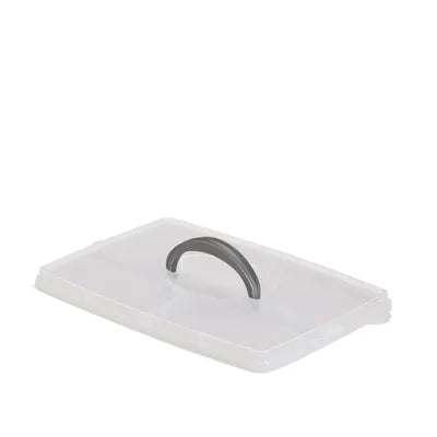 White plastic cover with a gray handle on a white background