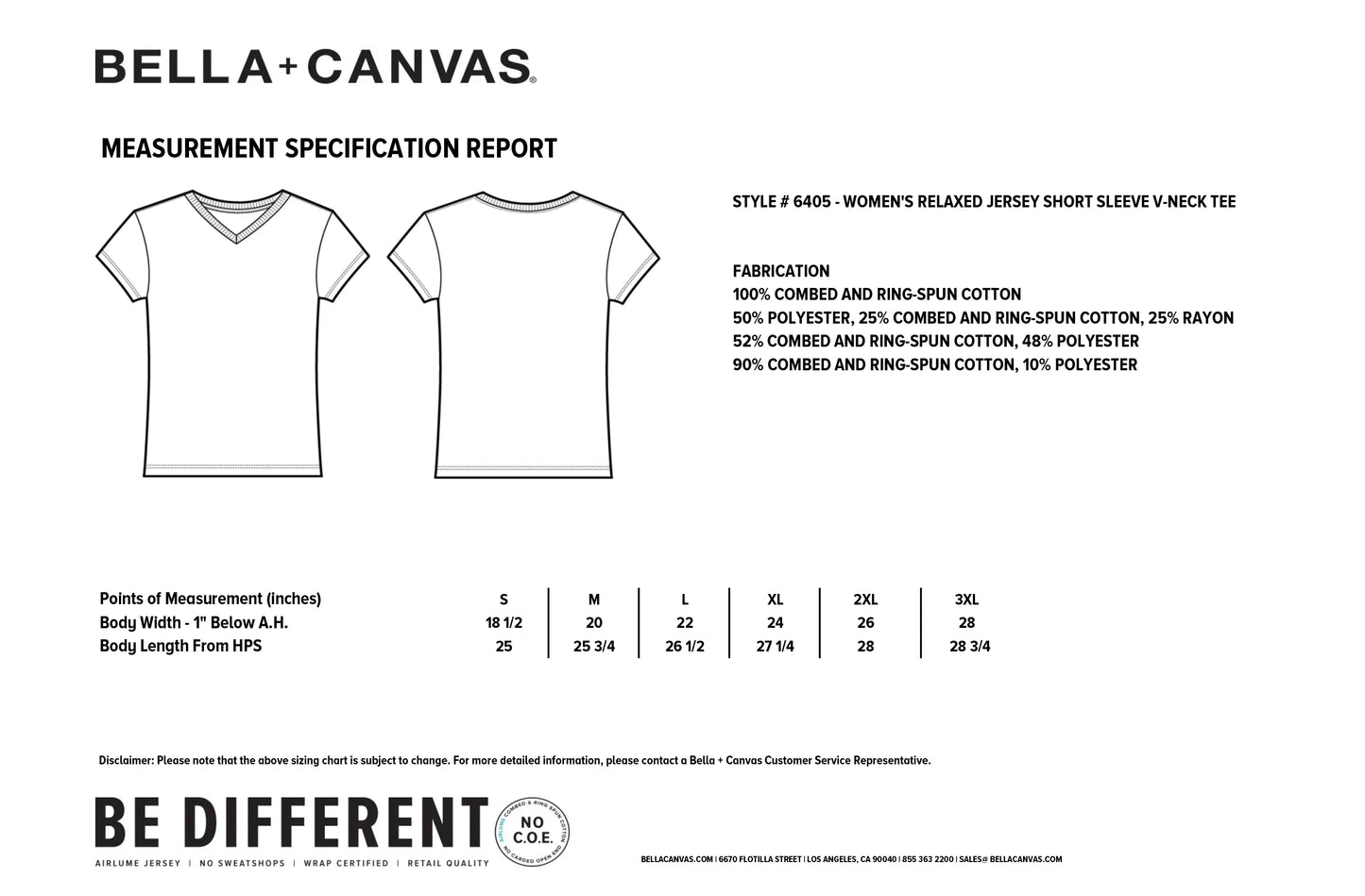 Black and white sizing chart for the Love and Flippy Corners V-Neck Royal T-Shirt, featuring front and back illustrations, size measurements, and fabric composition details—ideal for quilters.