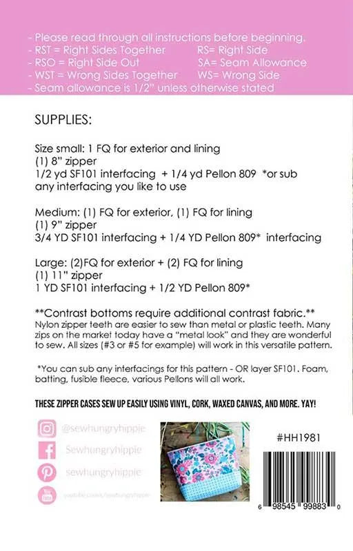 Easy Zipper Cases Pattern