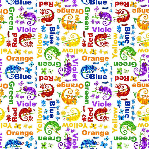 Cheerful and Colorful White Words Fabric Yardage