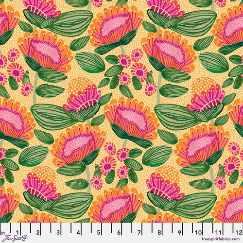 Paradise Blooms Playful Proteas Apricot Fabric Yardage