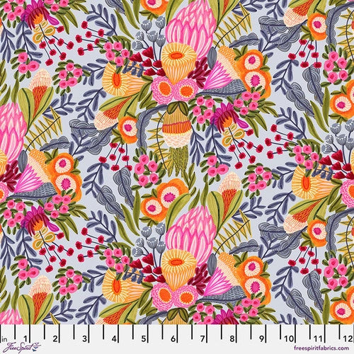Paradise Blooms Wild Blooms Silver Fabric Yardage