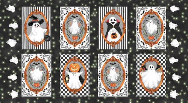 Paranormal Parade Black Boo Blocks Fabric Panel