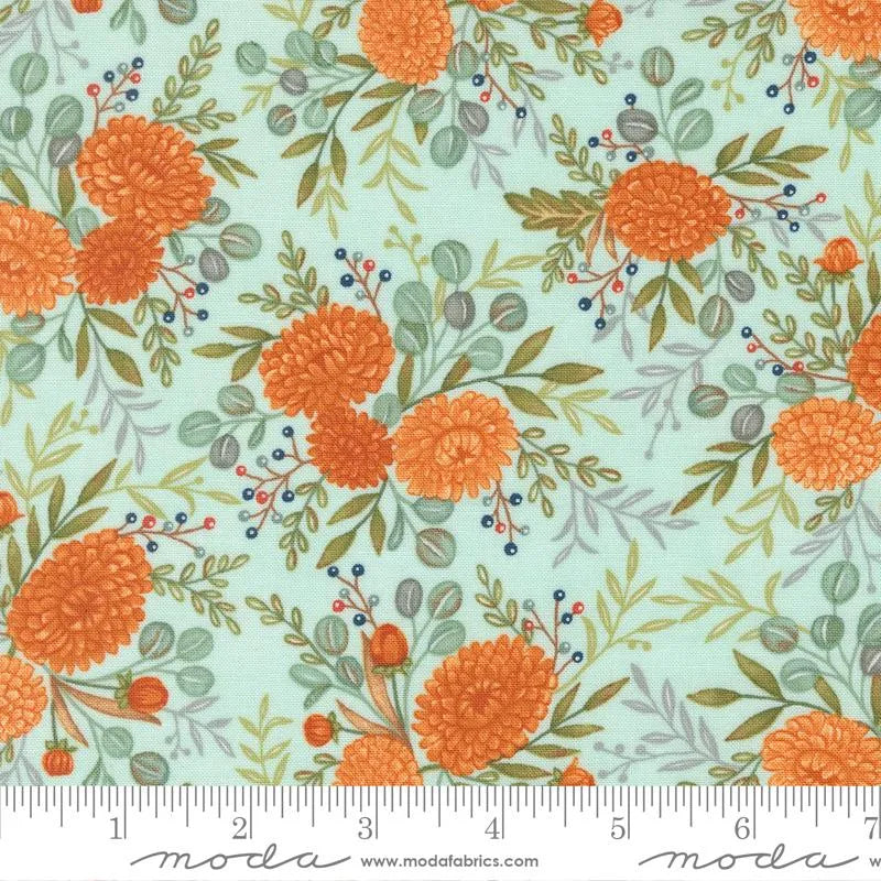 I Love Fall Most of All Teal Floral Fabric Yardage