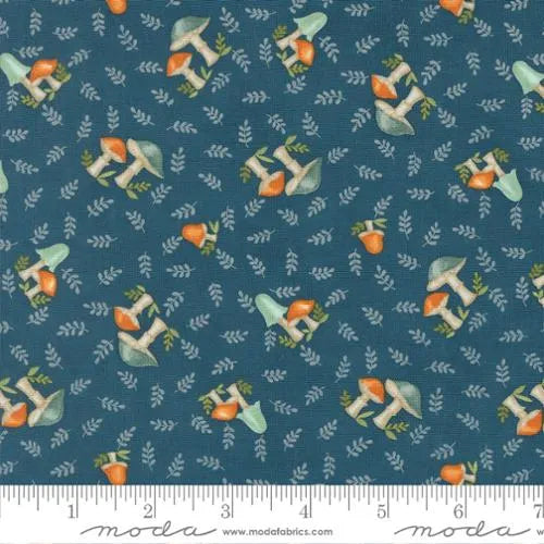 I Love Fall Most of All Blue Mushrooms Fabric Yardage