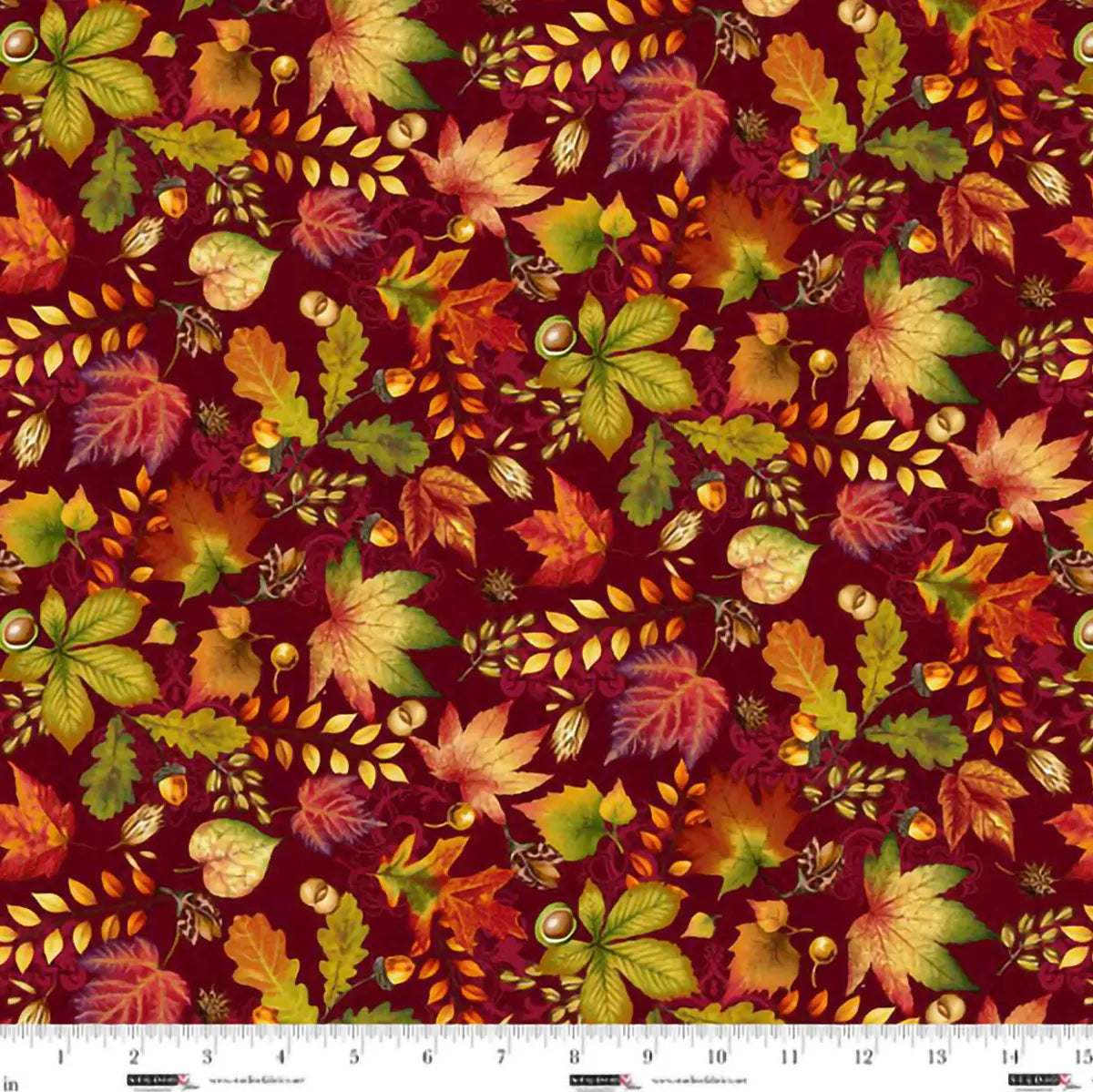 Autumn Fields Red Autumn Leaves Fabric Yardage