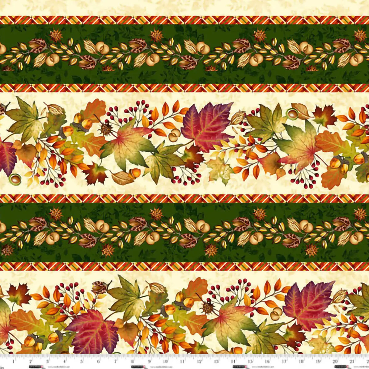 Autumn Fields Multi on Cream Border Stripe Fabric Yardage
