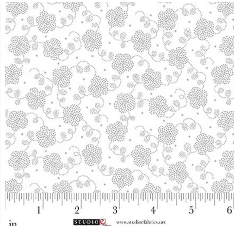 Best of Cream & Sugar White on White Dotted Flower Fabric Yardage