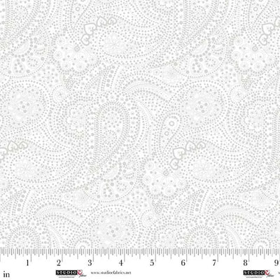 Best of Cream & Sugar White on White Packed Paisley Fabric Yardage