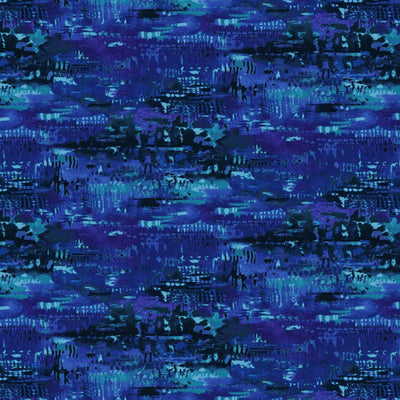Meow Mix Dark Blue Thick Paint Fabric Yardage