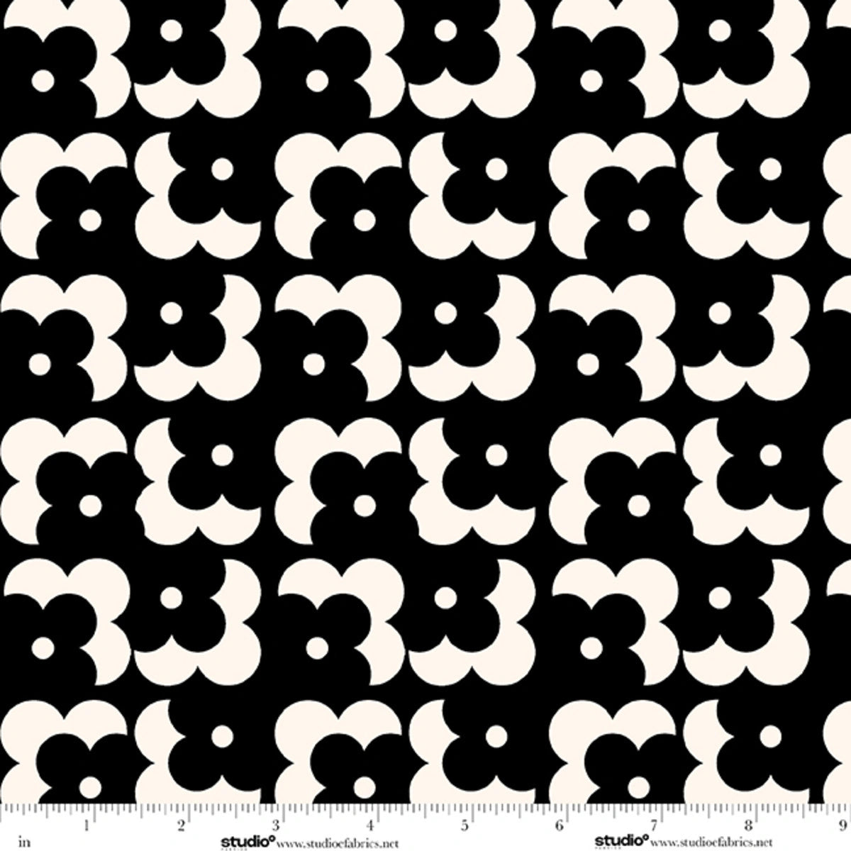 Monochrome Muse Porcelain on Ebony Floral Grid Fabric Yardage - black and white floral grid quilting fabric