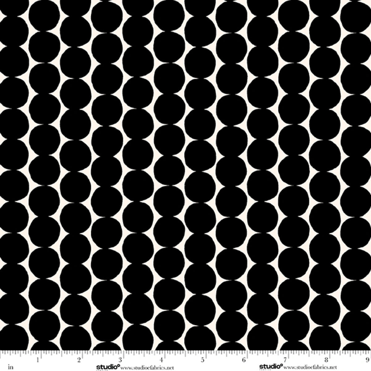 Monochrome Muse Ebony on Porcelain Small Dot Stripe Fabric Yardage - black and white dot stripe quilting fabric