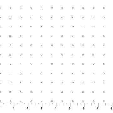 A grid of alternating x and o symbols, with numbered columns and rows from 1 to 8 and ruler-like scales—perfect for minimalist cotton projects like Dovetail White Gray X's and O's Fabric Yardage by Northcott - Figo.