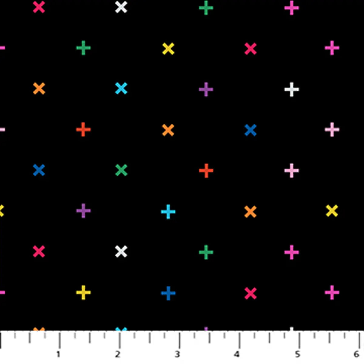 Dusk Colored X's on Black Fabric Yardage