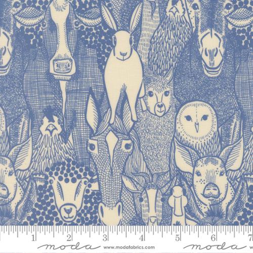 The Henhouse Barnyard Faces Novelty Animals Cobalt Fabric Yardage - quilt fabric for sewing and quilting projects