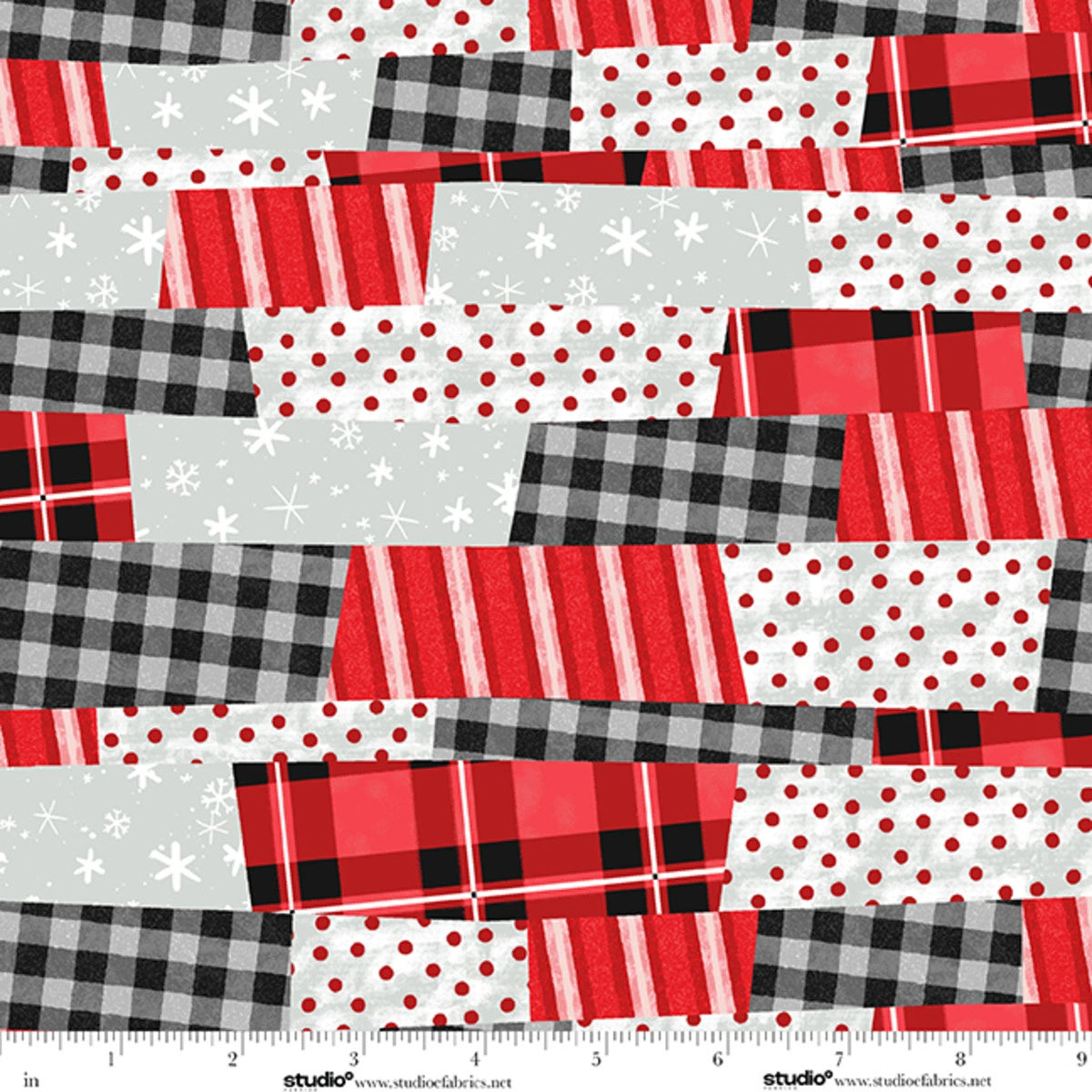 The Cool Club Red Patchwork Flannel Fabric Yardage by Studio E - winter patchwork print flannel