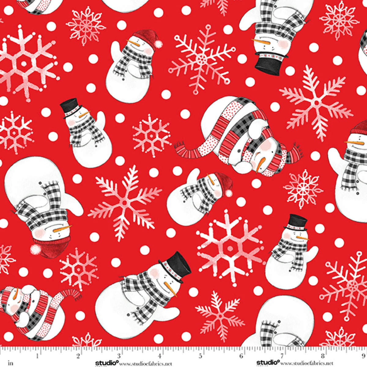 The Cool Club Red Snowman Toss Flannel Fabric Yardage by Studio E - winter snowman print flannel