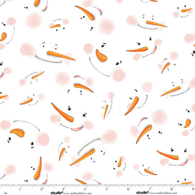 The Cool Club White Snowman Face Toss Flannel Fabric Yardage