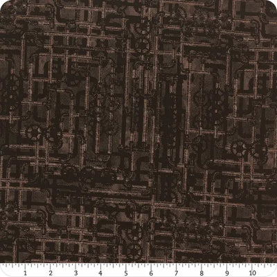 Steampunk Menagerie Brown Pipes Fabric Yardage