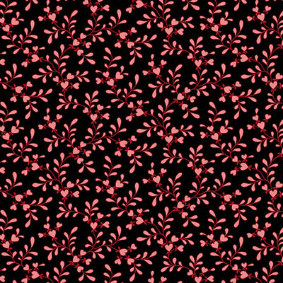 Be Mine Black Heart Tree Fabric Yardage