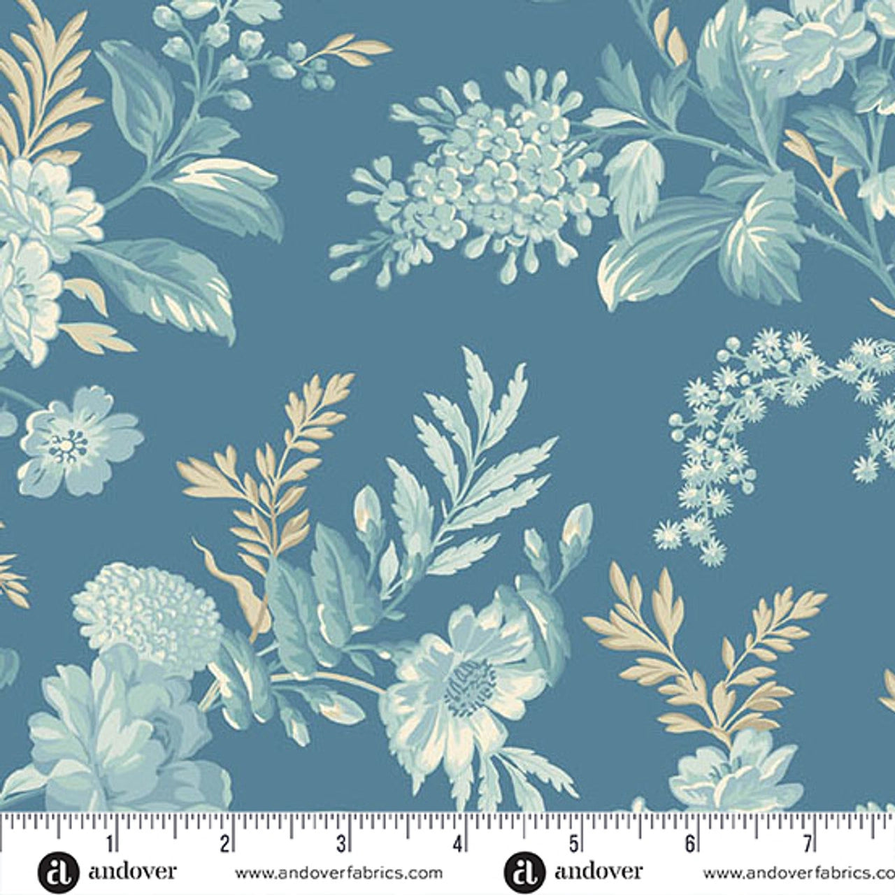 Sewing Bird Indigo Bed of Roses Fabric Yardage
