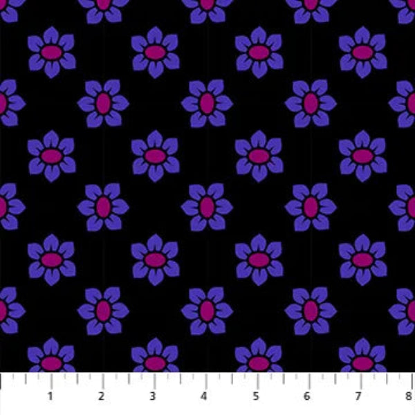 Allegory Lush Purple Flower on Black Fabric Yardage