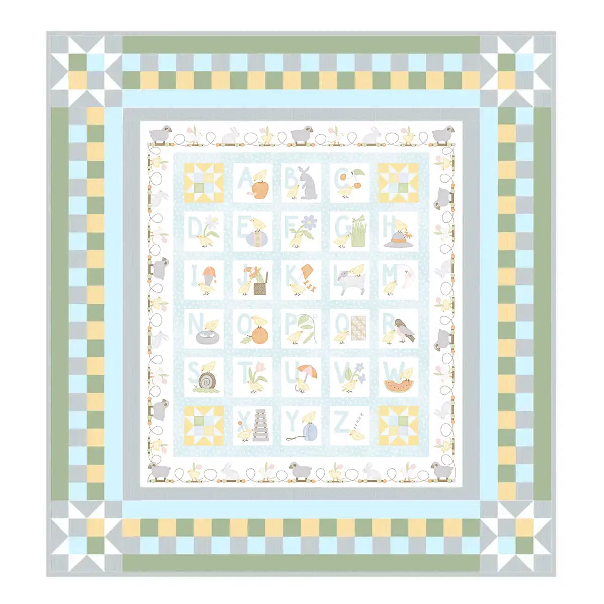 Little Chicks Aqua Alphabet Quilt Kit - Blue