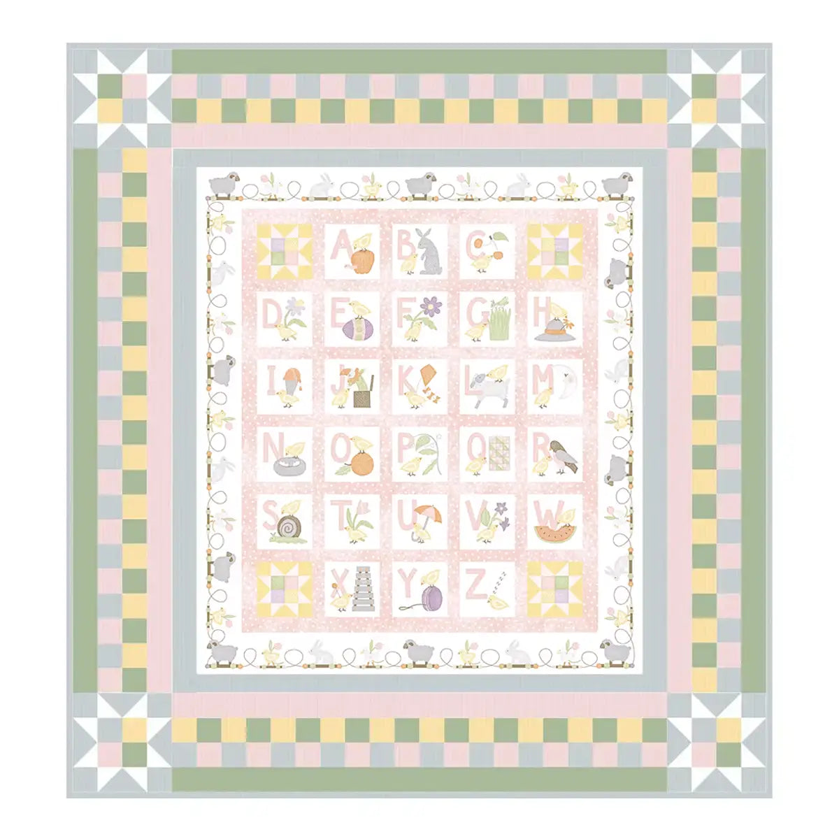 Little Chicks Aqua Alphabet Quilt Kit - Pink