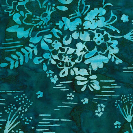HydroHue Teal Batik Bouquet batik fabric yardage for quilting