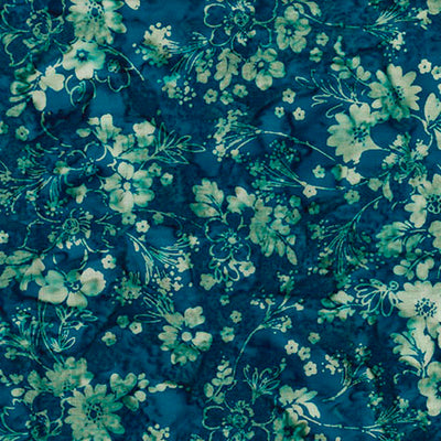 HydroHue Dark Denim Floral Batik Fabric Yardage