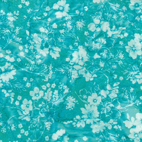 HydroHue Dark Aqua Batik Floral batik fabric yardage for quilting