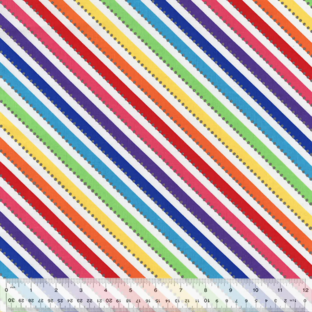 BeColorful White Rainbow Diagonal Stripe Fabric Yardage