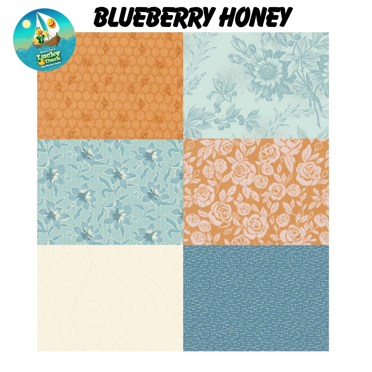 Mystery Five-0 Blueberry Honey quilting fabric fan display
