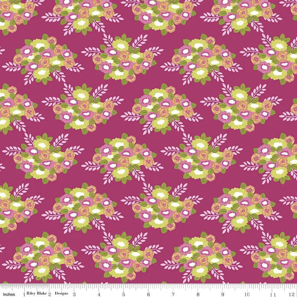 Morning Meadow Orchid Bouquets Fabric Yardage